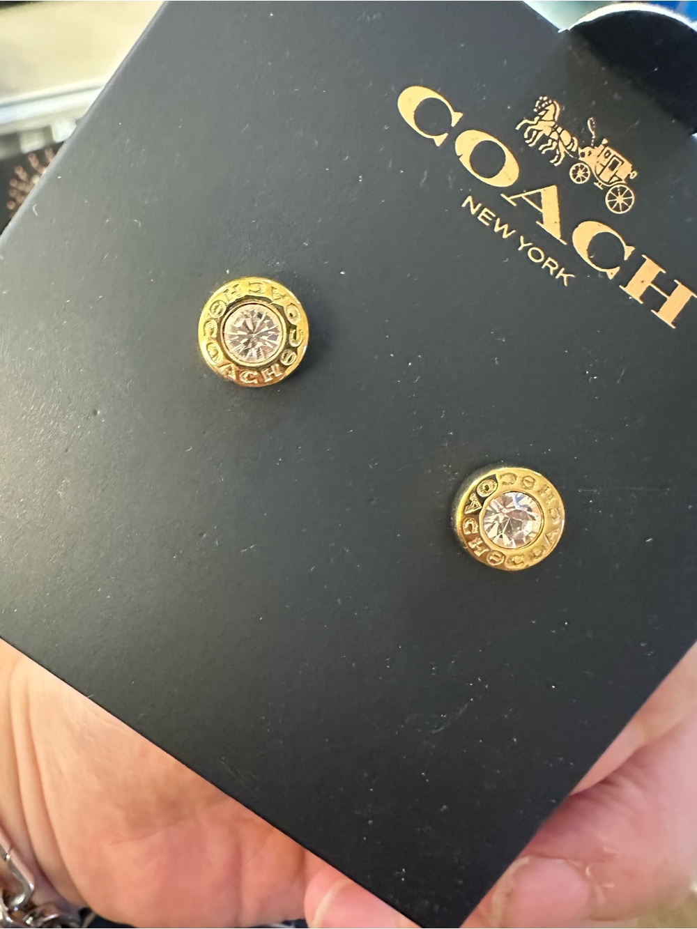 Coach Gold-Tone Crystal Logo Stud Earrings